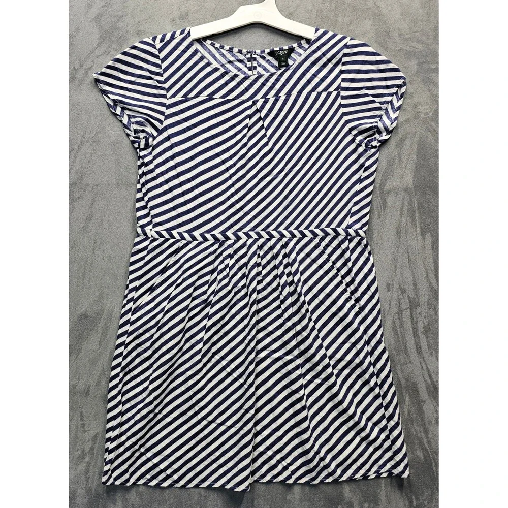 J.CREW Womens Navy Blue White Striped Viscose Mini Dress Pockets Size 6 68389